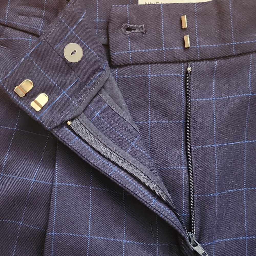 Nine West-Navy Checkered Pants Straight Leg High Rise Size 2 - Picture 5 of 15
